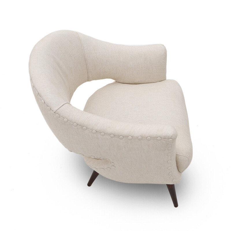 Vintage armchair with upholstered in off-white fabric, 1950s