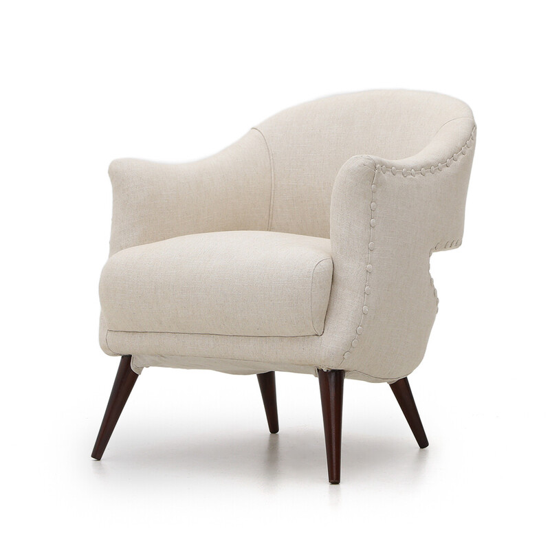 Vintage armchair with upholstered in off-white fabric, 1950s