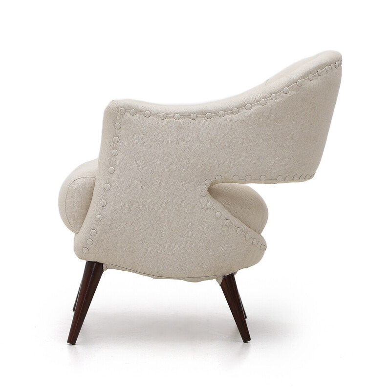 Vintage armchair with upholstered in off-white fabric, 1950s