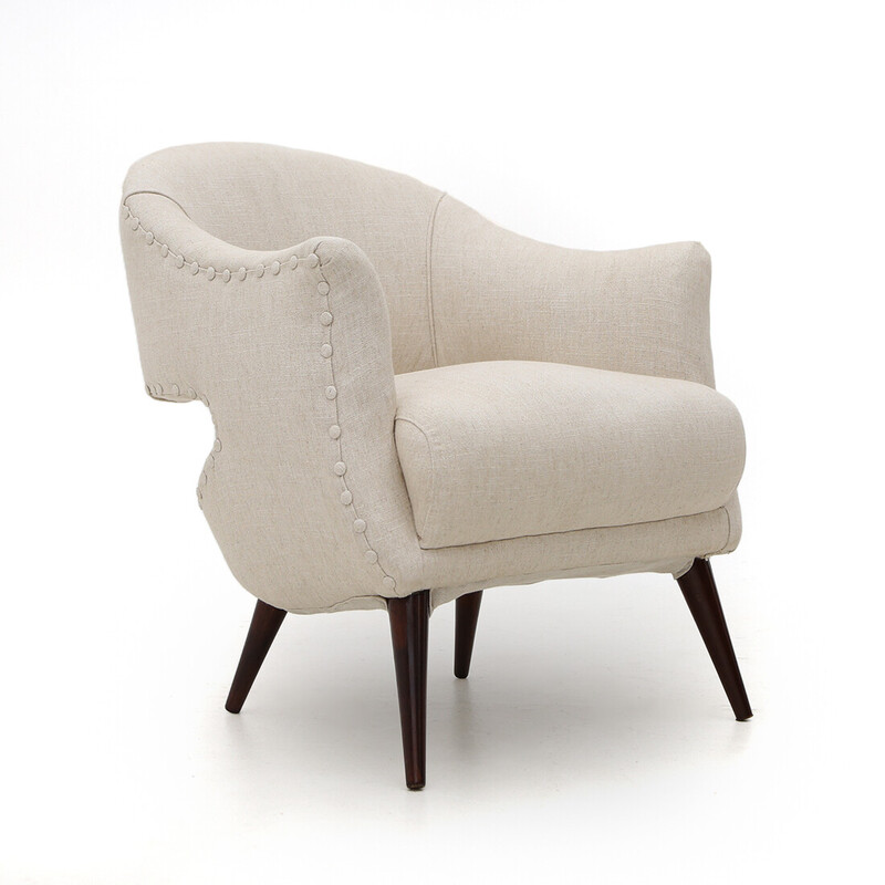 Vintage armchair with upholstered in off-white fabric, 1950s