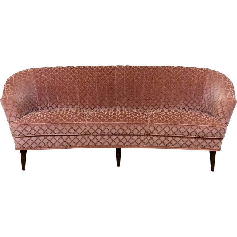 Vintage pink velour rounded sofa, 1950s