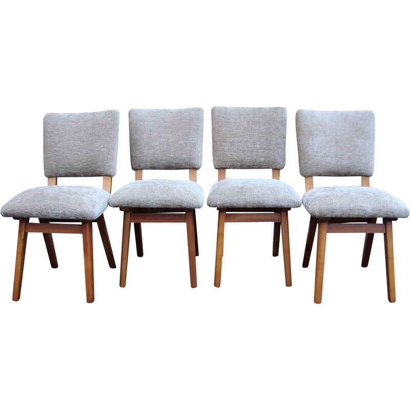 Set of 4 vintage wood and fabric chairs, Denmark 1960s