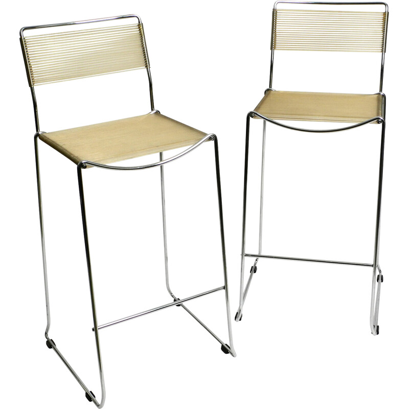 Pair of vintage chrome spaghetti bar stools by Giandomenico Belotti for Alias, 1970s