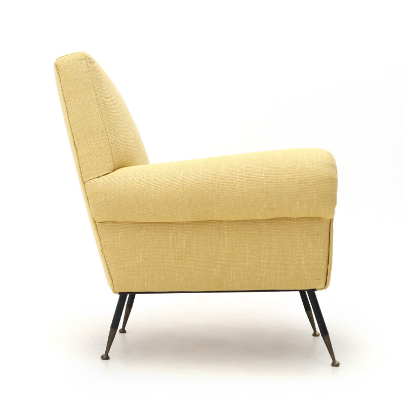 Vintage armchair with upholstered in yellow fabric, 1950s