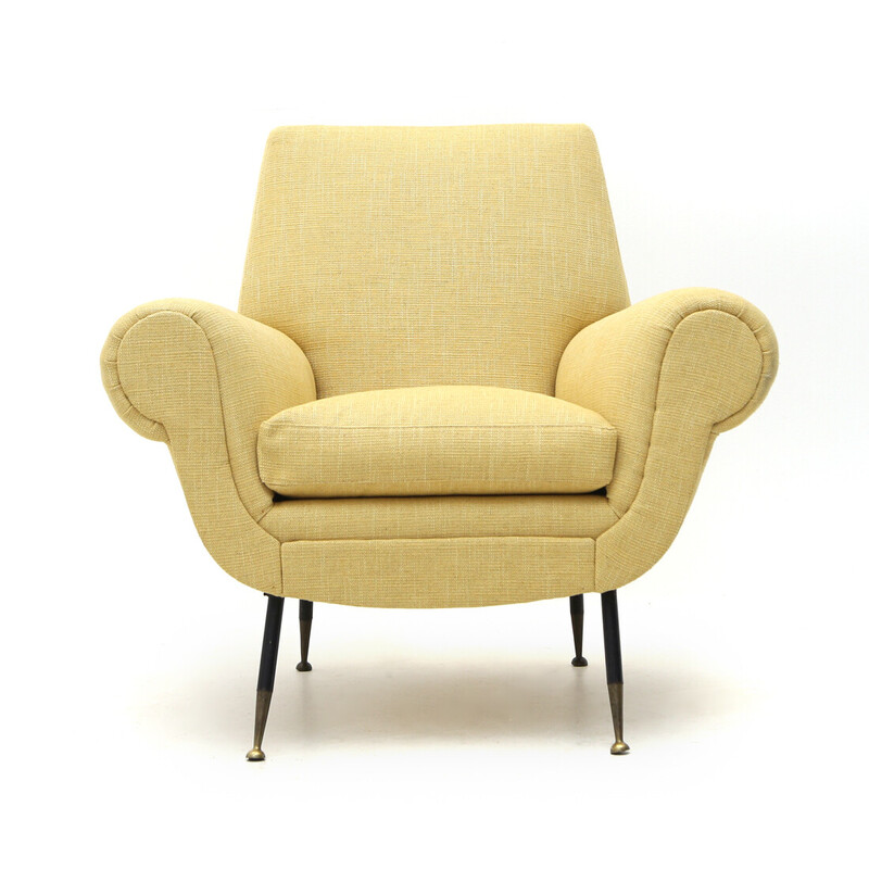 Vintage armchair with upholstered in yellow fabric, 1950s