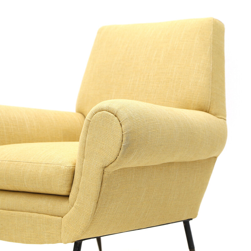 Vintage armchair with upholstered in yellow fabric, 1950s