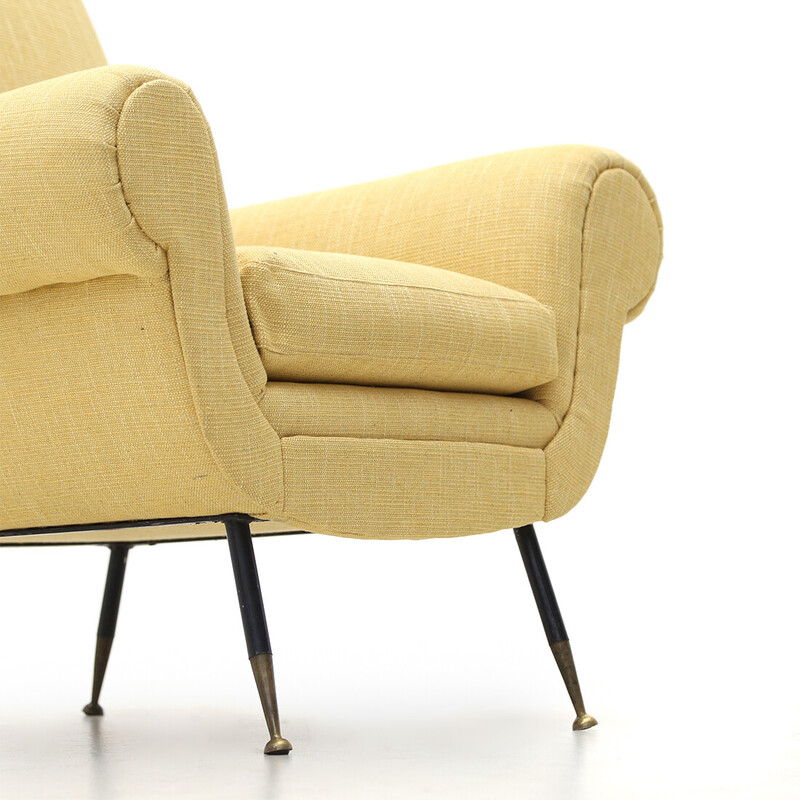 Fauteuil vintage rembourré en tissu jaune, 1950