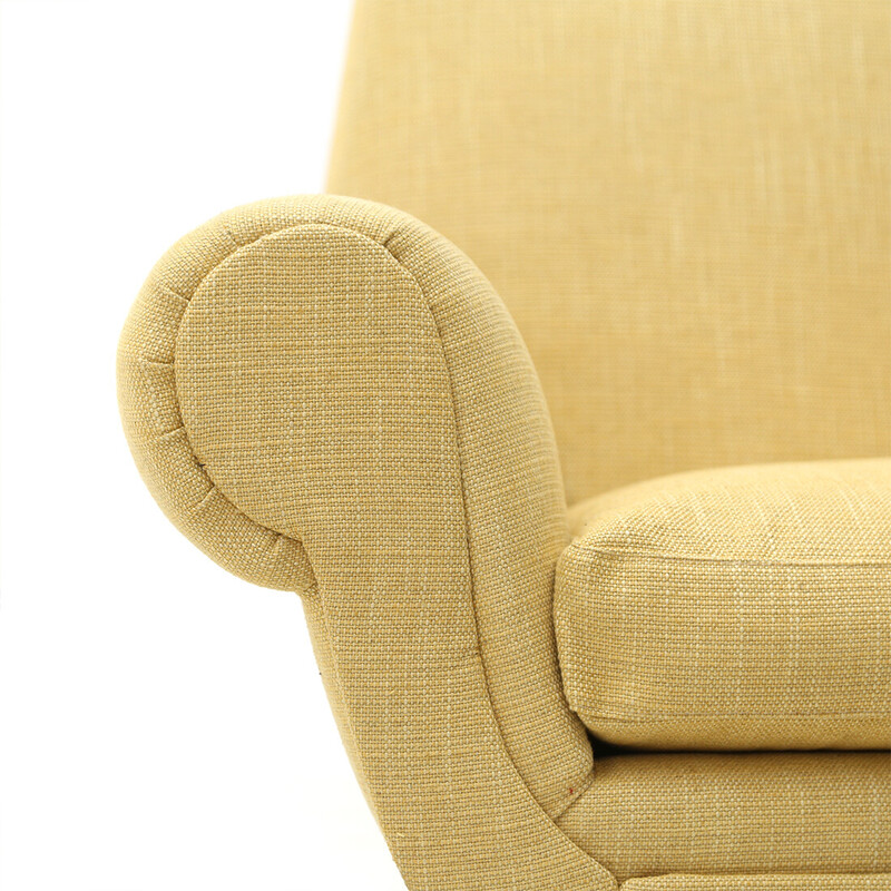 Vintage armchair with upholstered in yellow fabric, 1950s