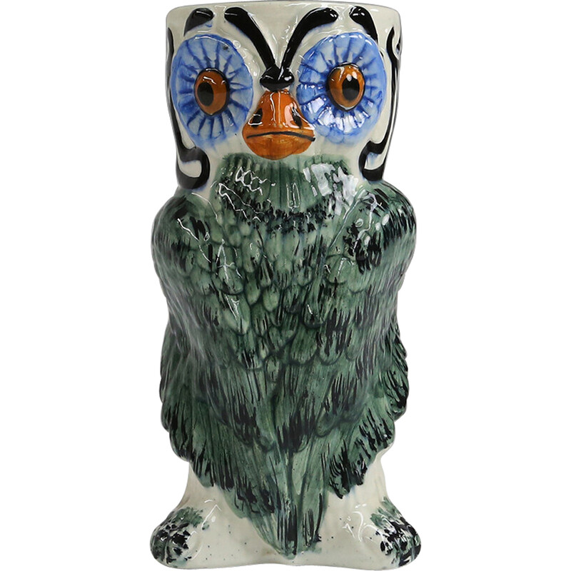 Vintage ceramic owl umbrella stand, 1970