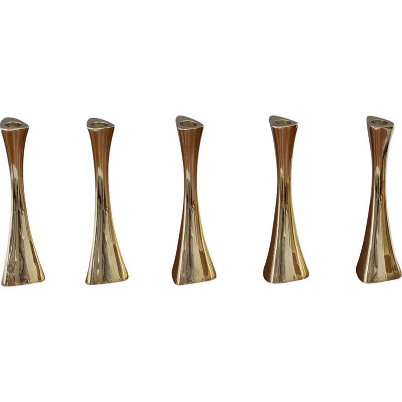 Set of 5 vintage organic shaped brass candlesticks by Ytterberg for Bca Eskilstuna, Sweden 1960s