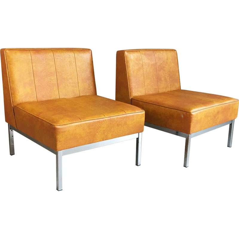 Pair of vinyl and chrome reception chairs - 1970s