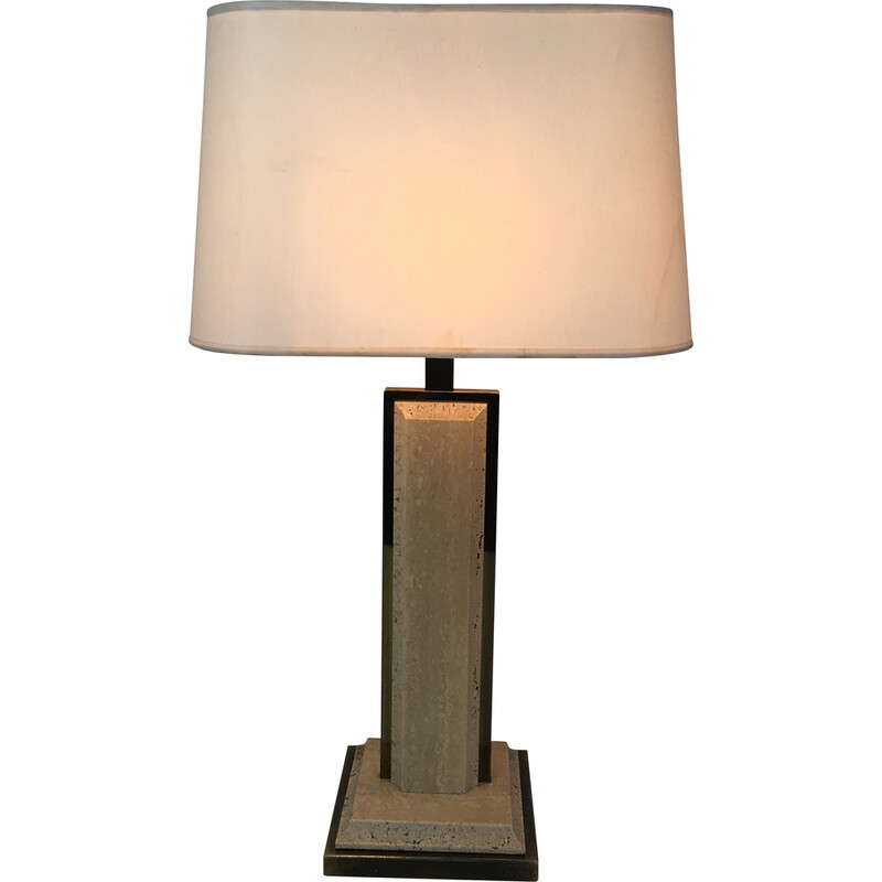 Lampe vintage en travertin et métal doré, 1970