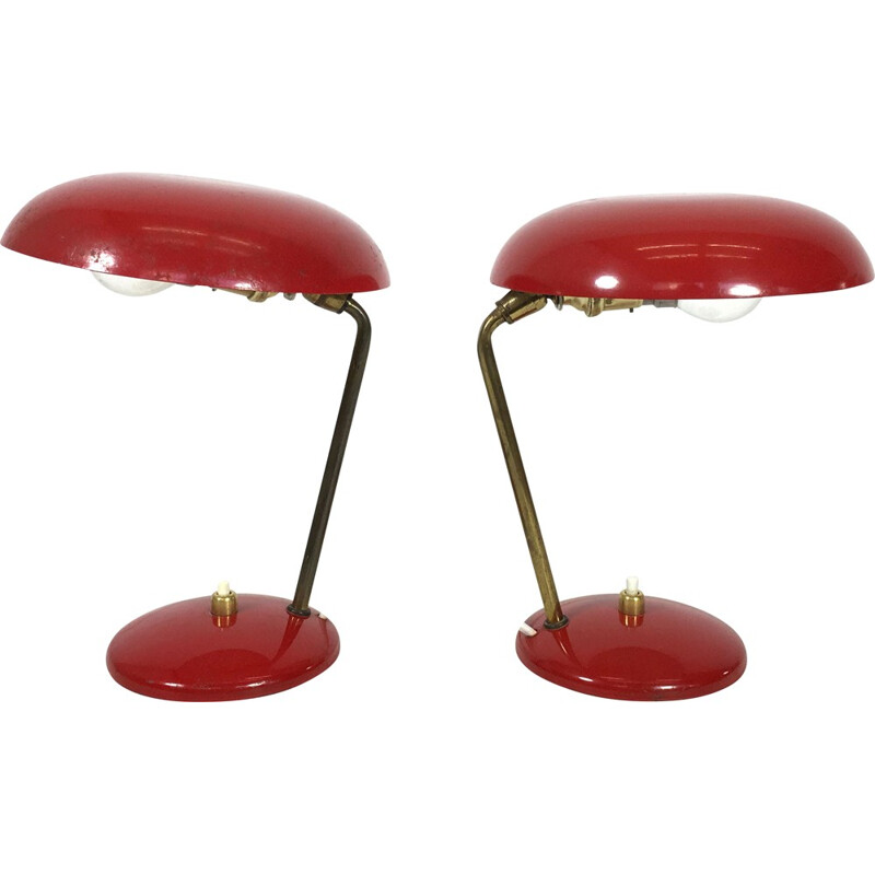 Pair of red bedside lamps - 1960s
