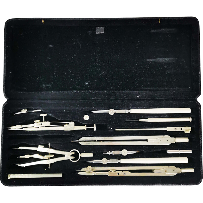 Conjunto de instrumentos de desenho vintage de Mellert, Alemanha 1950