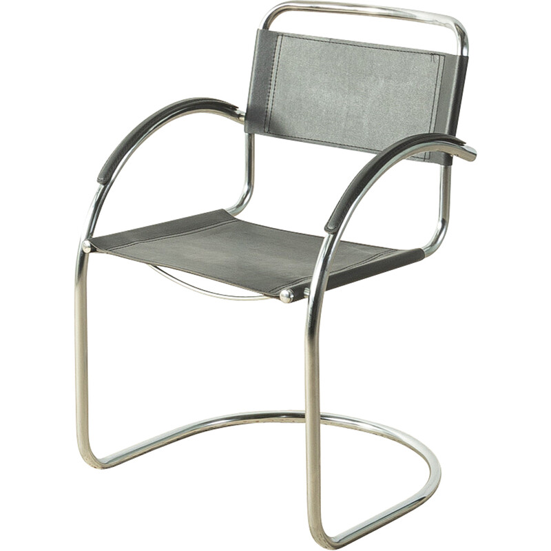 Vintage leather and steel cantilever chair, Italy 1970s