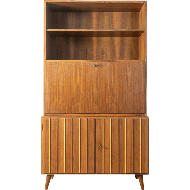 Vintage secretary in walnut veneer, Germany 1950s