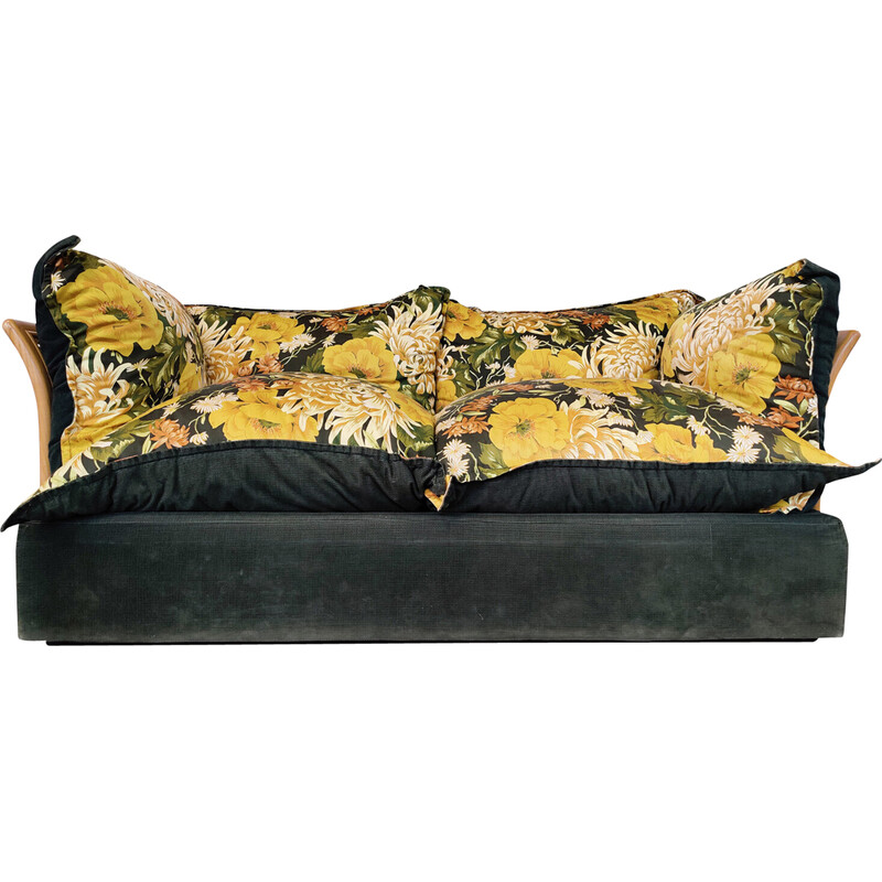 Mid-century Italian sofa in rattan and fabric, 1970s