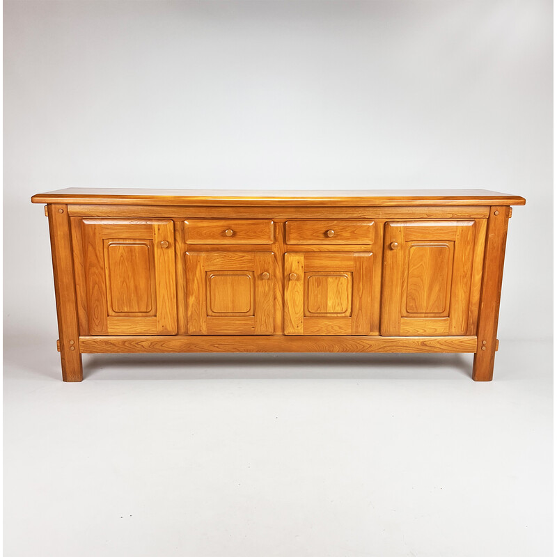 Vintage elmwood sideboard, France 1970s