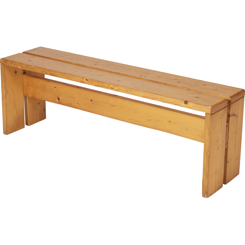 Vintage bench in solid pine, selected by Charlotte Perriand for Les Arcs, 1960