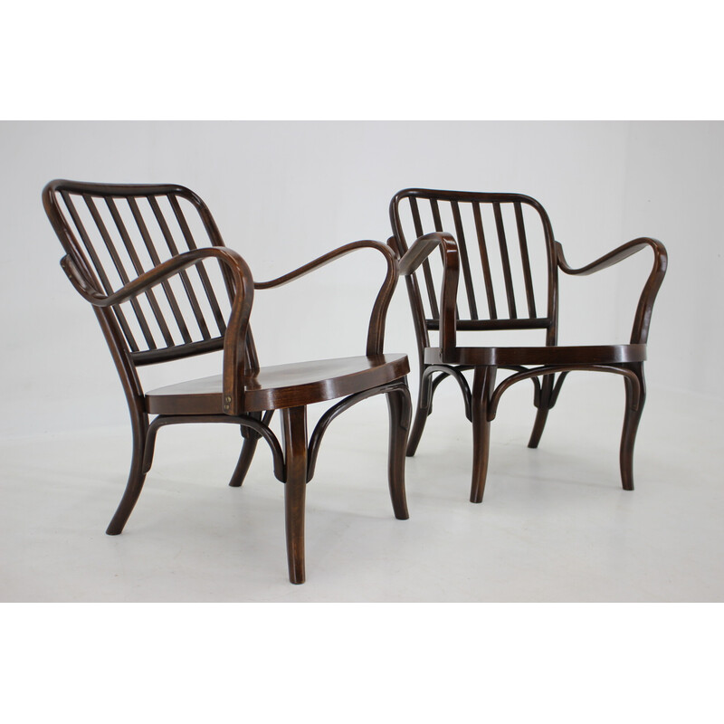 Paar vintage gebogen houten fauteuils nr. 752 van Josef Frank voor Thon, jaren 1950
