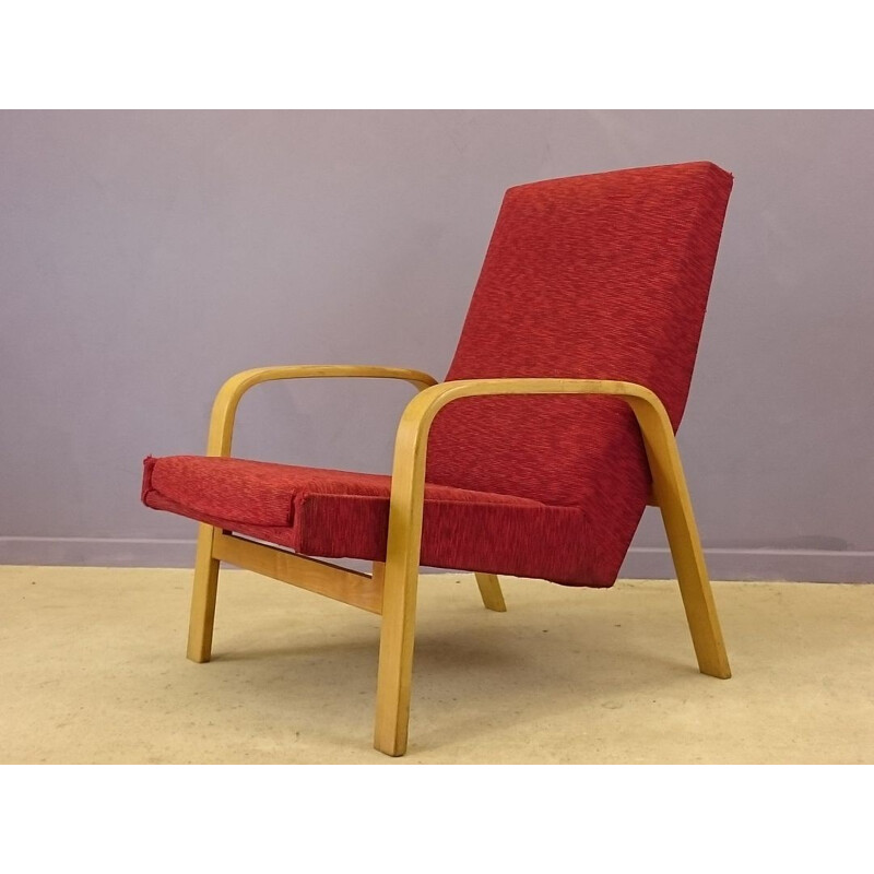 Mid-century armchair in curved wood and tissu by A.R.P for Steiner - 1950s