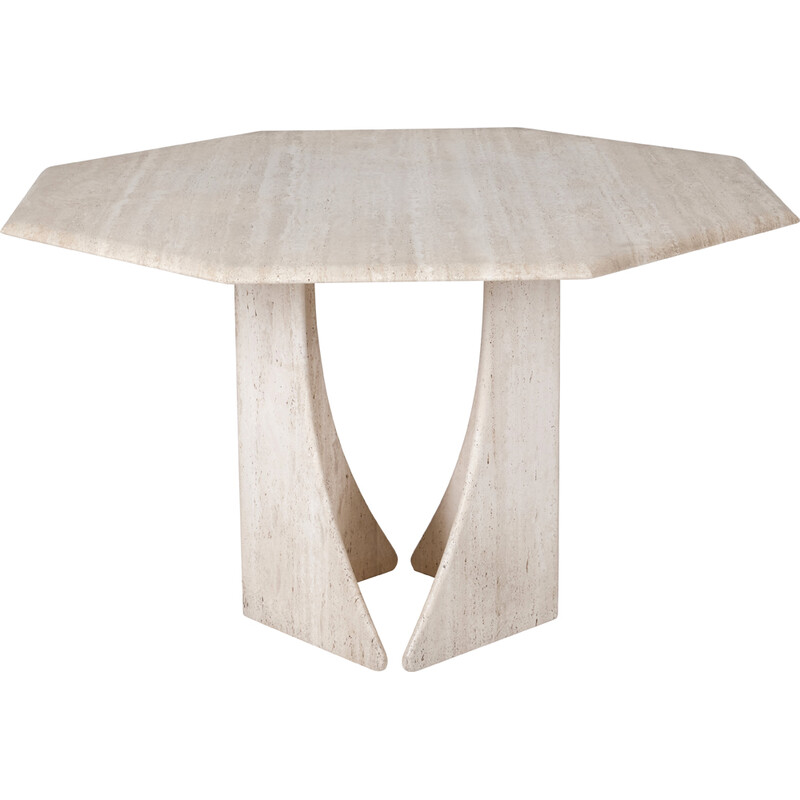 Vintage octagonal table in travertine, Italy 1970