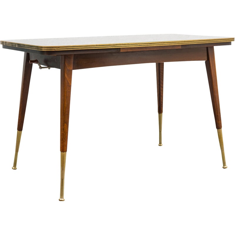 Mesa de comedor extensible vintage en madera de haya y tapa de cristal, años 50