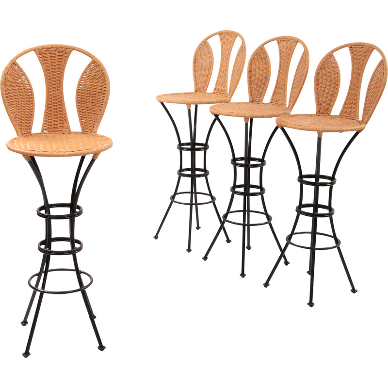 Set of 4 Italian vintage bar stools, 1970s