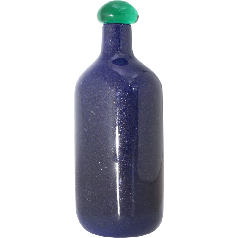 Blaue Glasflasche mit Stopfen von Toni Zuccheri für Barovier e Toso, 1980er Jahre