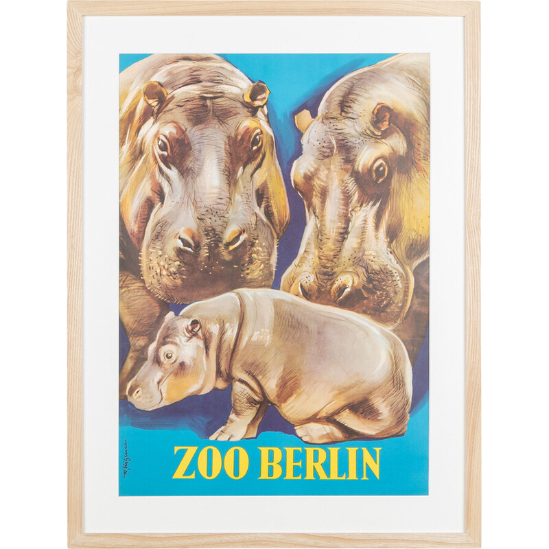 Affiche vintage du zoo de Berlin, 1950