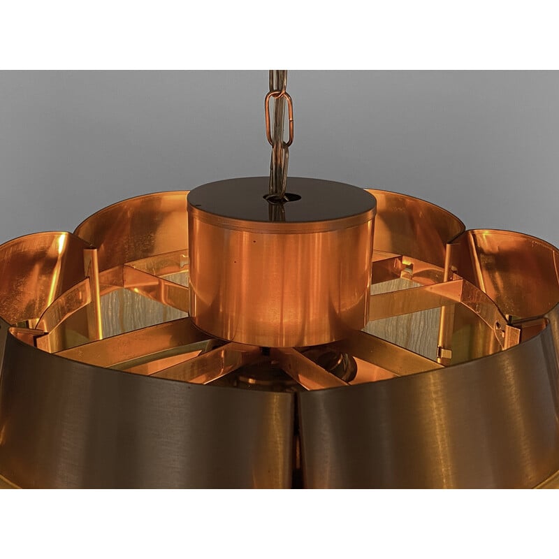 Vintage copper pendant lamp by Werner Schou for Coronell Elektro, Denmark 1960s