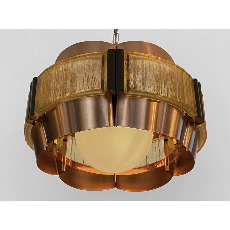 Vintage copper pendant lamp by Werner Schou for Coronell Elektro, Denmark 1960s