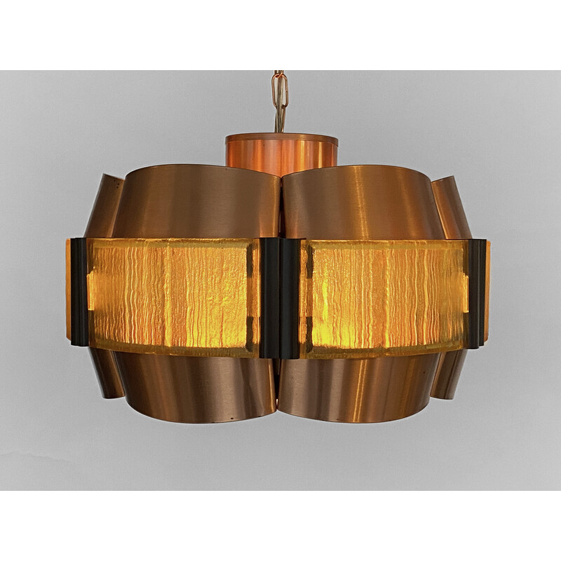 Vintage copper pendant lamp by Werner Schou for Coronell Elektro, Denmark 1960s