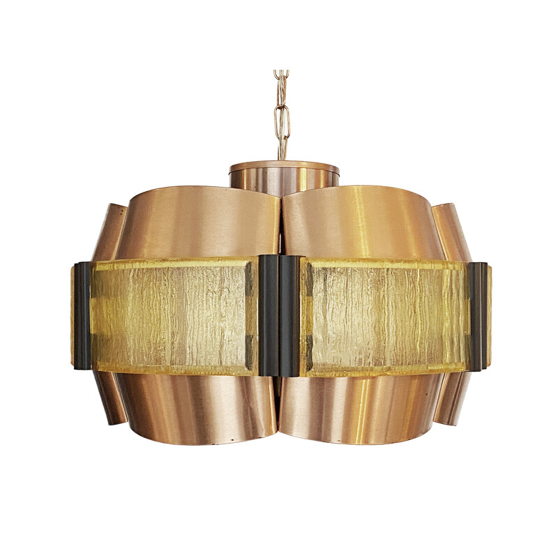 Vintage copper pendant lamp by Werner Schou for Coronell Elektro, Denmark 1960s