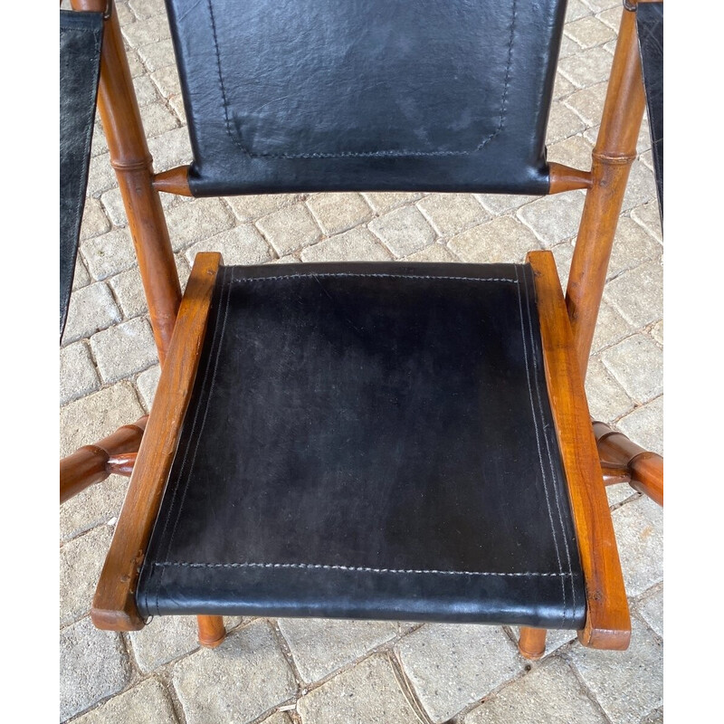 Vintage colonial armchair in teak and leather