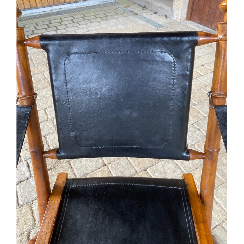 Vintage colonial armchair in teak and leather