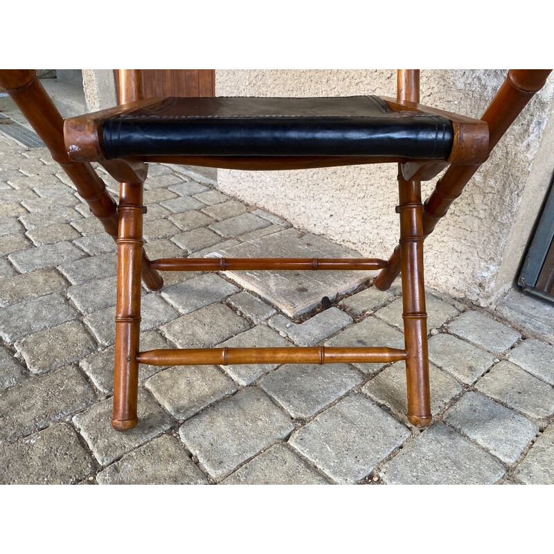Vintage koloniale fauteuil in teak en leer