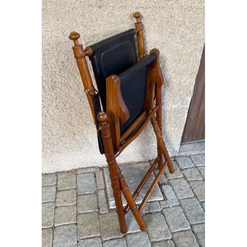 Vintage koloniale fauteuil in teak en leer