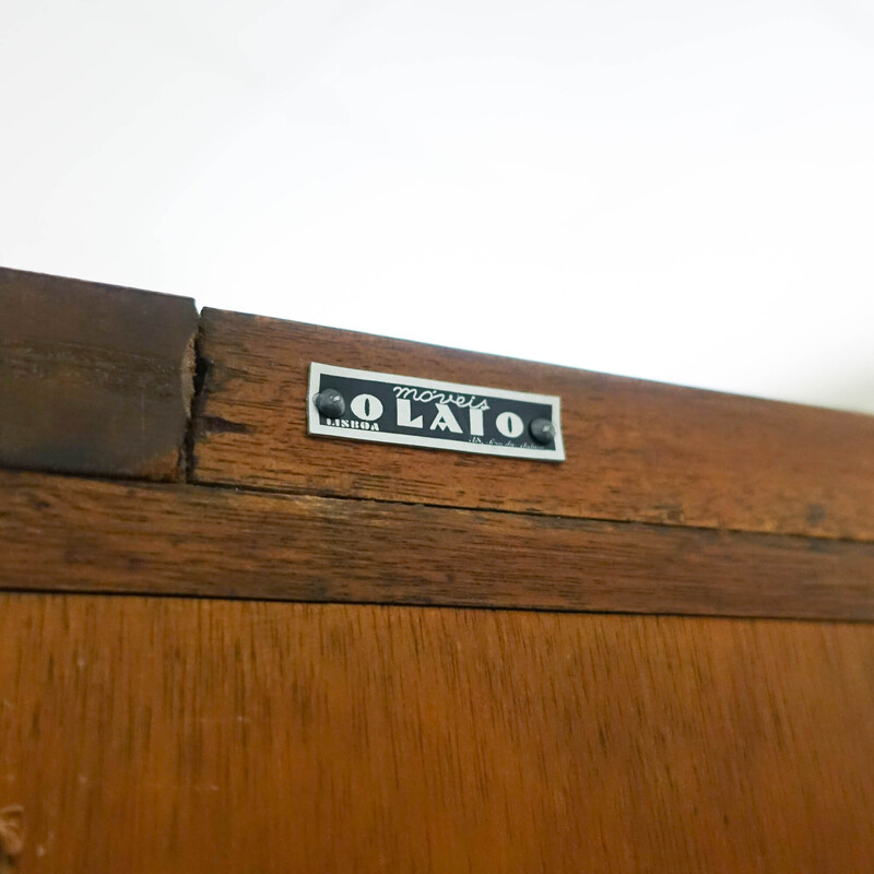 Vintage industrial Portuguese oakwood tambour door filing cabinet by Olaio, 1940s