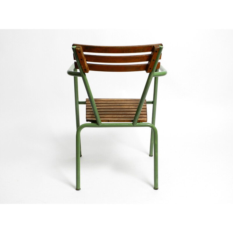 Satz von 4 stapelbaren Bistro-Sesseln aus Metall und Holz, Italien 1950er Jahre