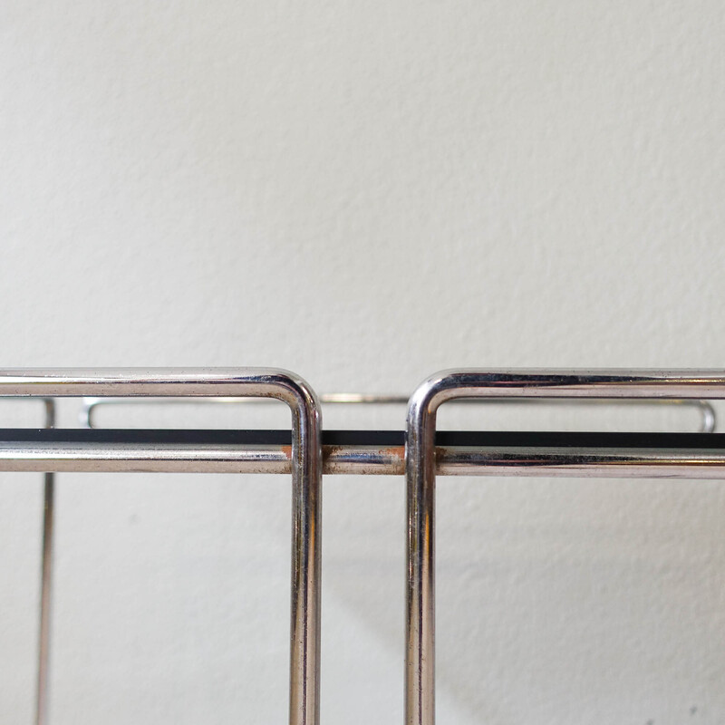 Vintage side table in chromed metal and smoked glass, France 1970s