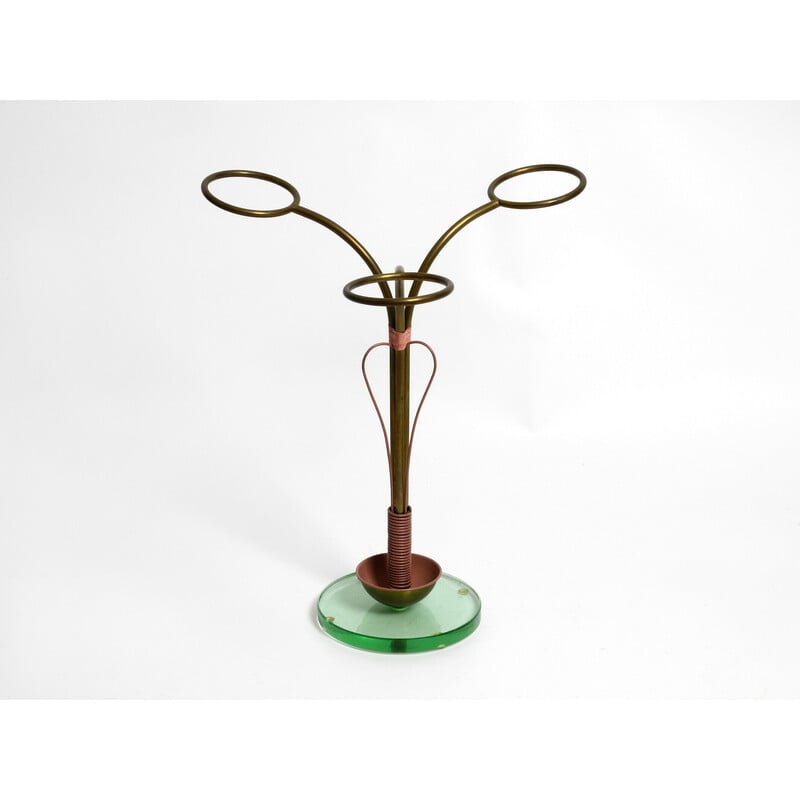 Mid century Italian umbrella stand in brass and glass base