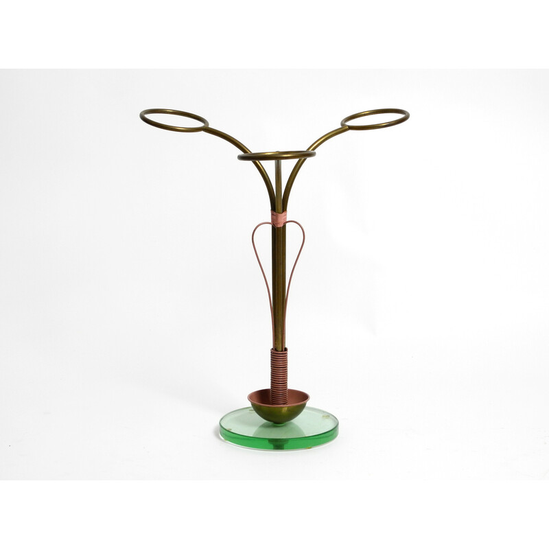 Mid century Italian umbrella stand in brass and glass base