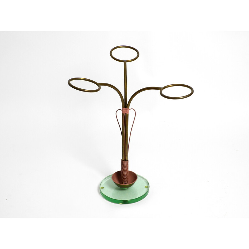 Mid century Italian umbrella stand in brass and glass base