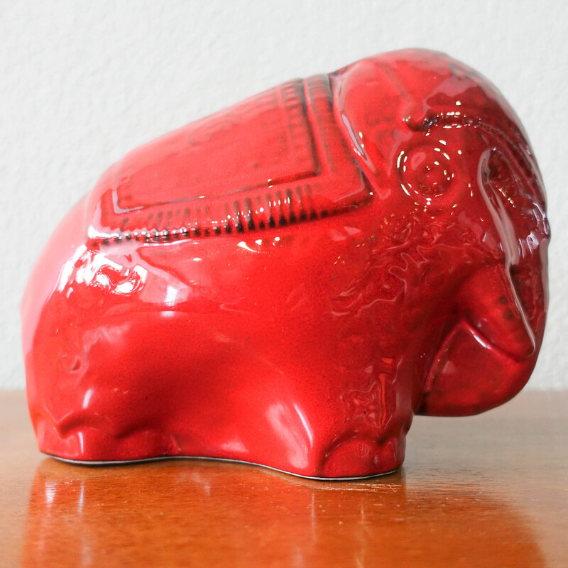 Elefante de cerâmica de vidro vermelho vintage, década de 1960