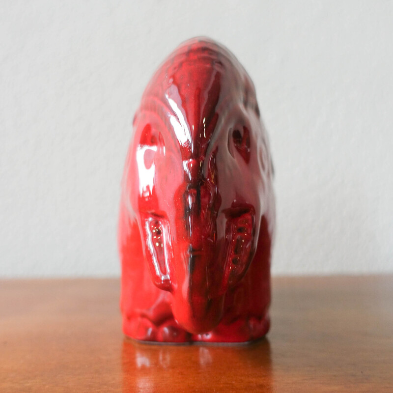Elefante de cerâmica de vidro vermelho vintage, década de 1960