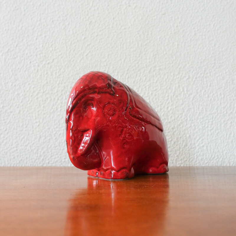 Vintage red glaze ceramic elephant, 1960s