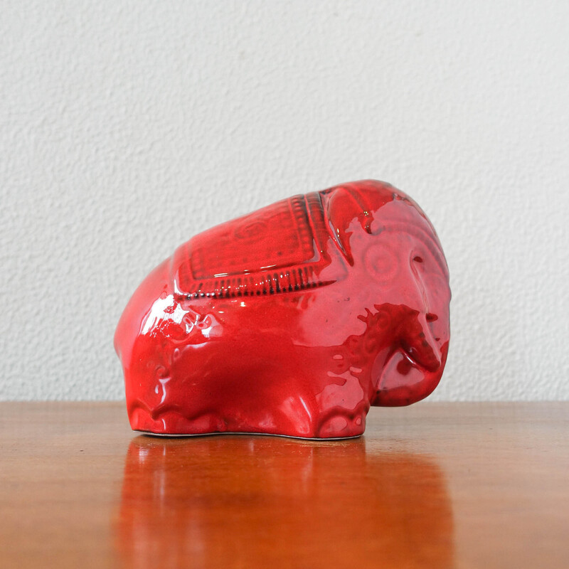 Vintage red glaze ceramic elephant, 1960s