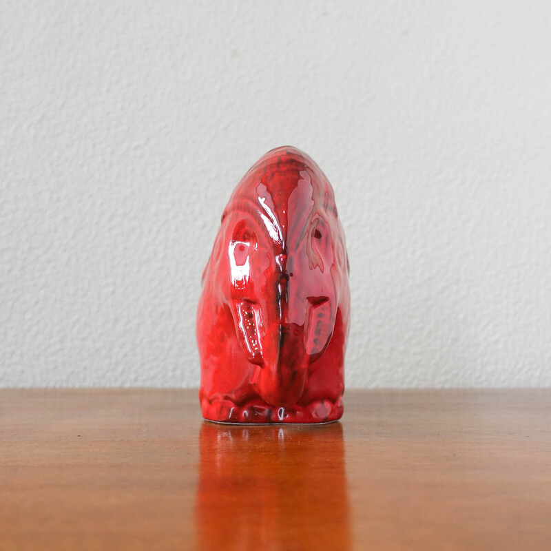 Vintage red glaze ceramic elephant, 1960s