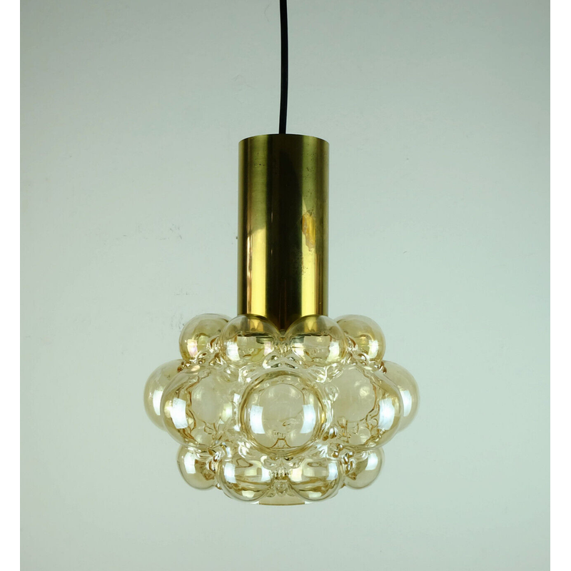 Lámpara colgante de cristal ámbar burbuja de mediados de siglo, Helena Tynell para Glashuette Limburg, 1960